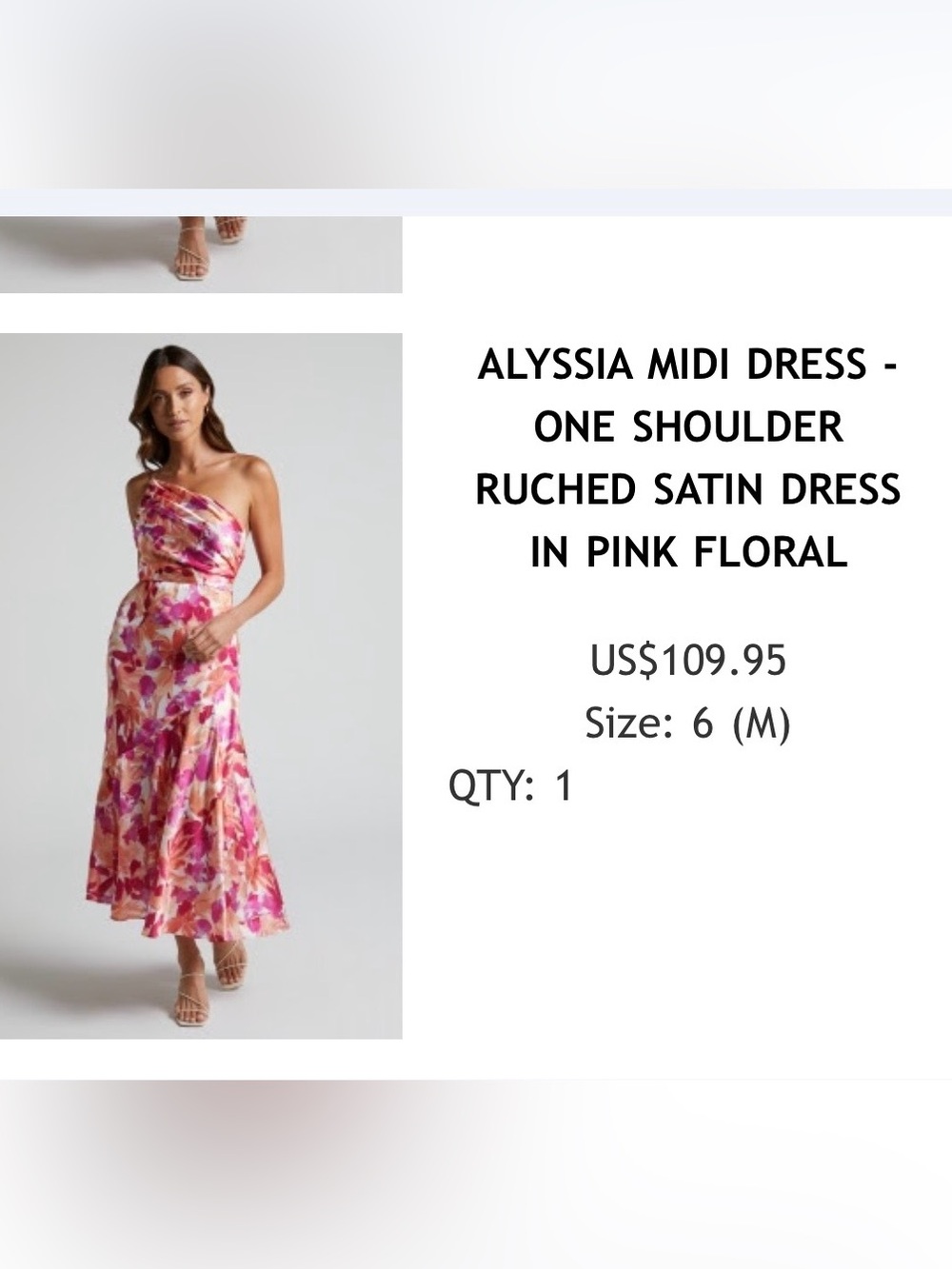 Showpo One-Shoulder Floral Satin Midi Dress in Pink & Purple